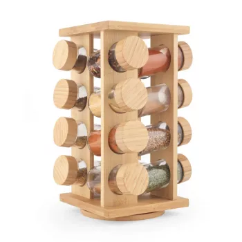 Salter BW127771 Bamboo Rotating Spice Rack ar 16 Stikla Burciņām