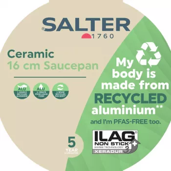 Salter BW12877AS Cosmos Keramikas Katliņš 16 cm, Melns Ārpuse, Krēmkrāsas Iekšpuse, Piemērots Indukcijai