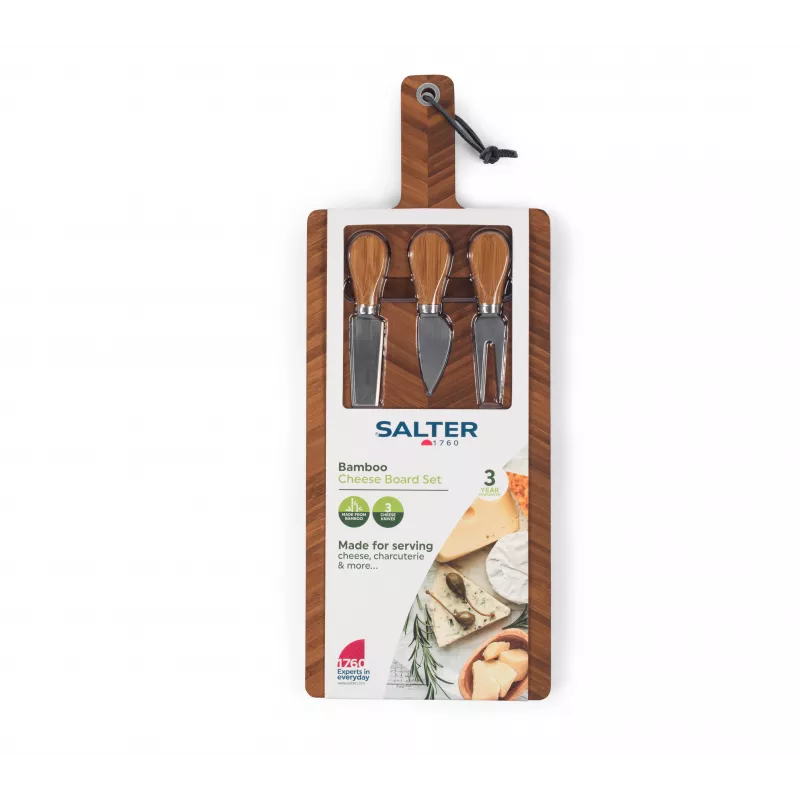 Salter BW14823 Bamboo Cheese Board ar 3-daļīgu nažu komplektu