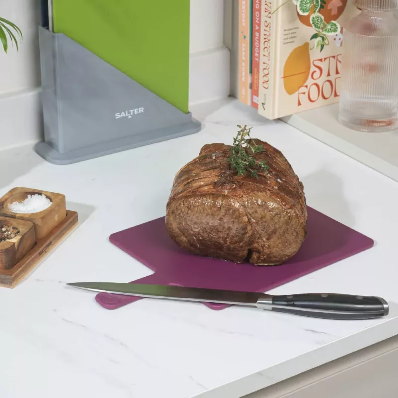 Salter Cosmos 4-Piece Chopping Board Set with Storage Stand, Multicoloured (Grey, Green, Blue, Red)