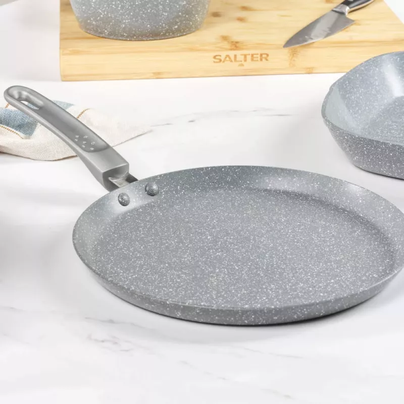 Salter Marblestone pankūku panna 25 cm, ar nepiedegošu pārklājumu, indukcijas saderīga, pelēka