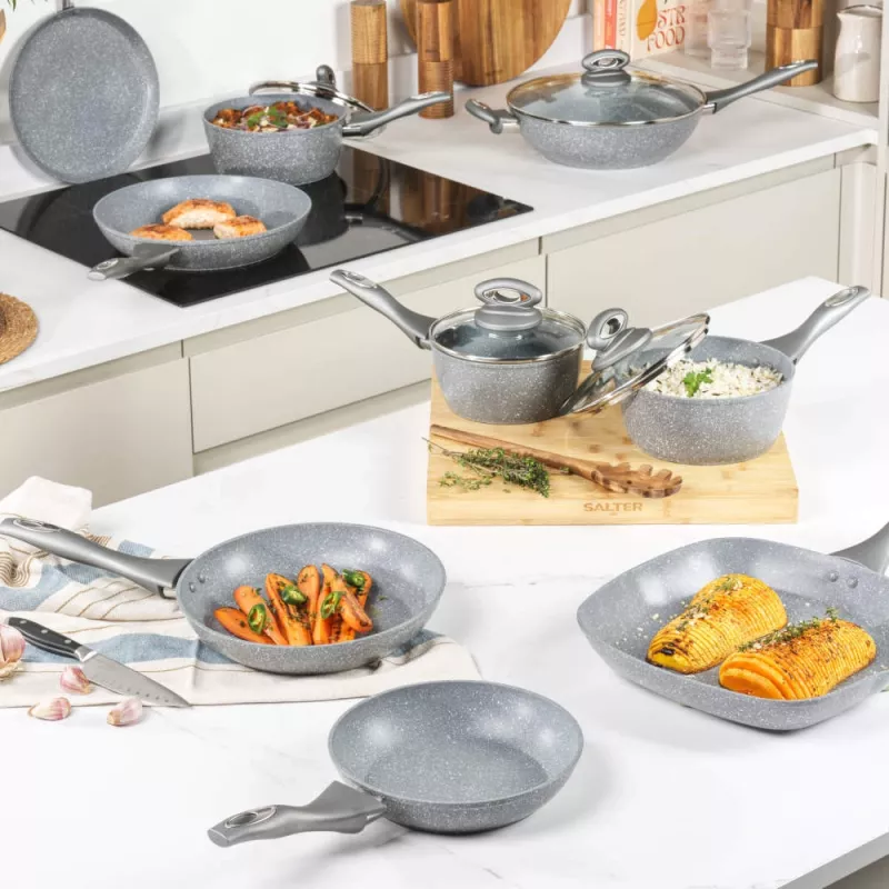 Salter Marblestone pankūku panna 25 cm, ar nepiedegošu pārklājumu, indukcijas saderīga, pelēka