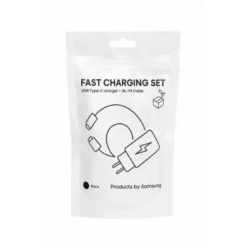 Samsung 25W USB-C Super Fast Charging ceļojumu lādētājs ar USB-C uz USB-C kabeli - Melns