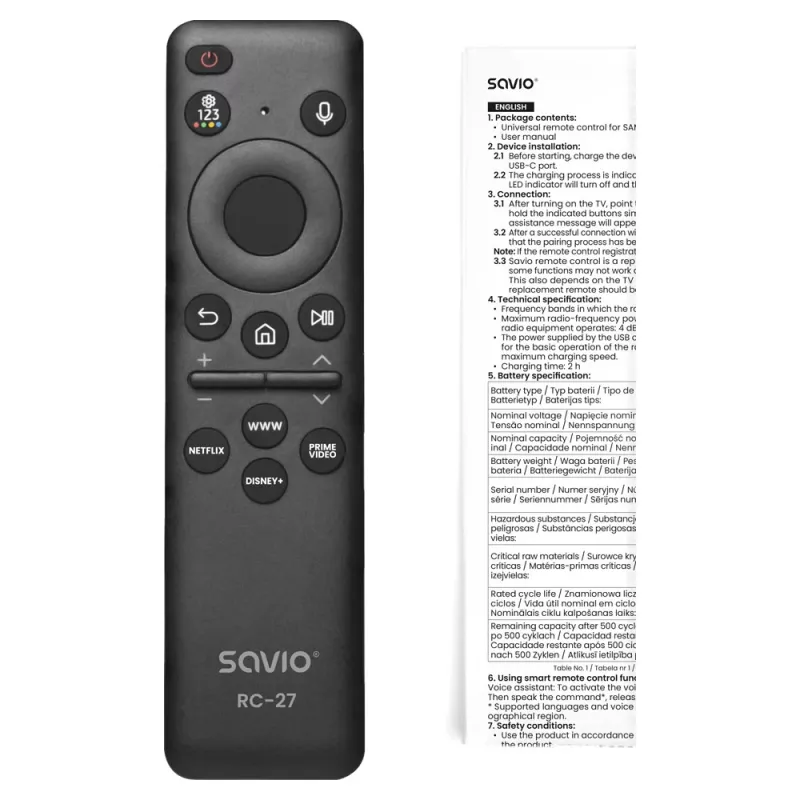 SAVIO RC-27 Universālais rezerves tālvadības pults Samsung Smart TV – melna