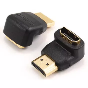 SBOX AD.HDMI-F/M-90/R 90° HDMI vīriešu–sieviešu adapteris, 4K 60Hz, zeltīti kontakti, melns