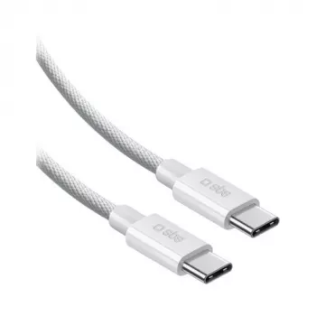 SBS USB-C uz USB-C neilona pīts kabelis 2m 100W balts
