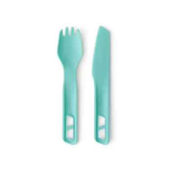 Sea To Summit Passage Cutlery Set Blue - 3-detaļu kempinga galda piederumu komplekts (dakša, karote, nazis) - stikla šķiedras pastiprināts neilons - bez BPA - trauku mazgājamā mašīnā drošs - saliekams dizains ar mini karabīni
