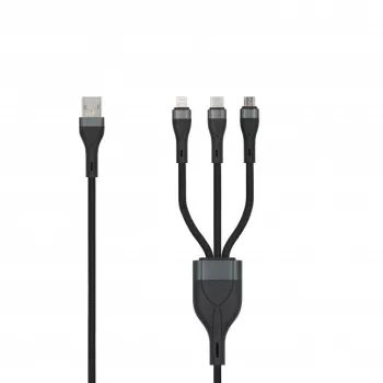 SEEK TOTI USB A to Micro USB / USB-C / Lightning 1,5m Braided Cable 2A (Non-MFI) Black