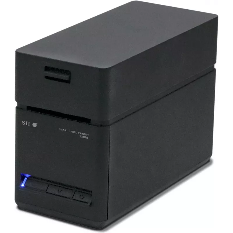 SEIKO SLP-720RT bezvadu LAN etiķešu printeris, 300 dpi tiešā termiskā druka, USB/Ethernet/Wi-Fi, automātiskais griezējs, melns/pelēks