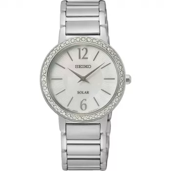 SEIKO SUP467P1 Sieviešu Saules kvarca pulkstenis 30,5mm Nerūsējošais tērauds Sudrabs Pērlmāte Dimants