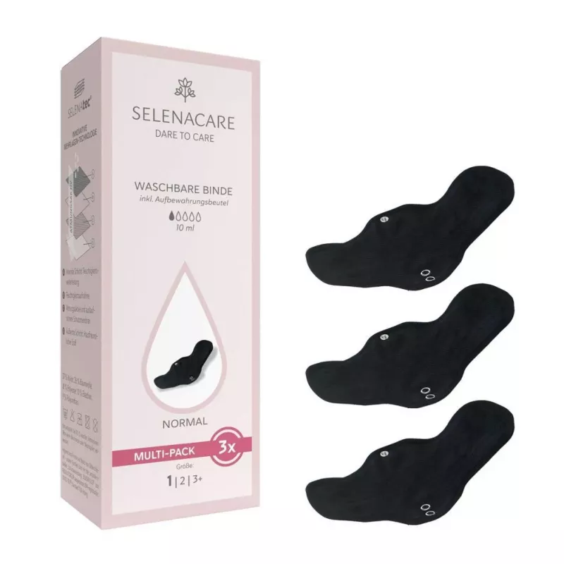 Selenacare Washable Pads (3-Pack) - Atkārtoti lietojami menstruālie spilventiņi regulārai plūsmai, mīksts bambusa ogles audums, ūdensnecaurlaidīgs PUL, mazgājami veļasmašīnā, Oeko-Tex sertificēti