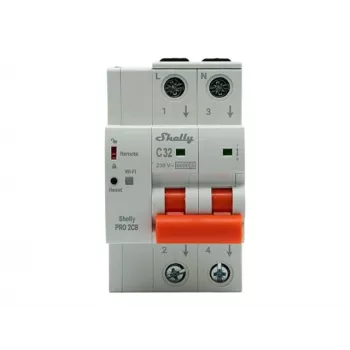 Shelly Pro 2CB C32 viedais miniatūrais automātslēdzis, 2 polu, 32A, Wi-Fi, LAN, Bluetooth
