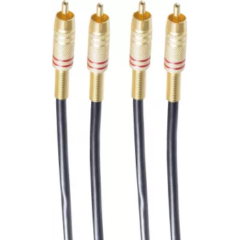 SHIVERPEAKS BASIC-S stereo audio kabelis 2x RCA tēviņš uz 2x RCA tēviņš, 0,5 m, zelta pārklājums, melns BS40221