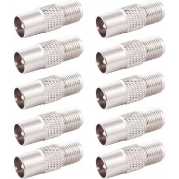 SHIVERPEAKS BS85322-SET10 IEC vītņu uz F ligzdu koaksiālais adapteris, 10 gab., sudraba krāsā