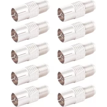 SHIVERPEAKS IEC uz F-Type koaksiālais adapteris, 10 gab., 75 Ohm, niķelēts misiņš, female uz female BS85324-SET10