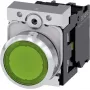 Siemens SIRIUS ACT 3SU1152-0AB40-1BA0 spiedpoga, plakans izpildmehānisms, zaļš, metāla spīdīgs priekšējais gredzens, 22mm, 1NO, skrūvju spaile, IP66/67/69K