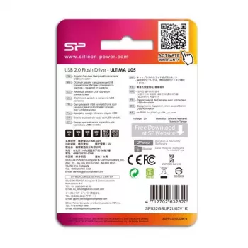 Silicon Power SP032GBUF2U05V1K 32GB USB 2.0 zibatmiņa - iebīdāms savienotājs, melna