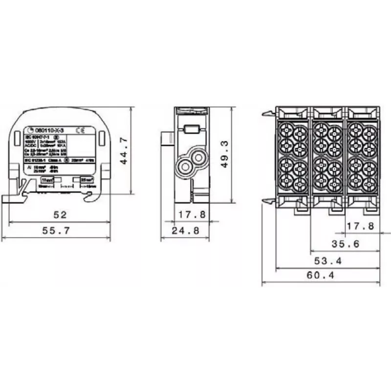SIMET SCB 25 Al/Cu 80A 1-pola atzarojuma sadales bloks brūns 81501015