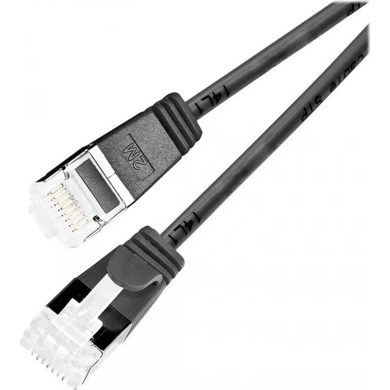 Wirewin Light tīkla kabelis apaļš U/FTP Cat 6a melns 0,5m slaids elastīgs PoE (PKW-LIGHT-STP-K6A 0.5 SW)