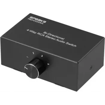 SpeaKa Professional SP-AS-500 4 portu Cinch audio komutators, abpusējs, metāla korpuss