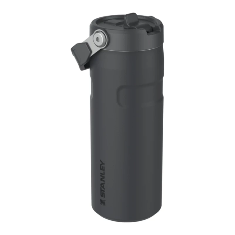 STANLEY IceFlow Bottle Flip Straw 2.0 0,47L melna termosa pudele ar salmiņu