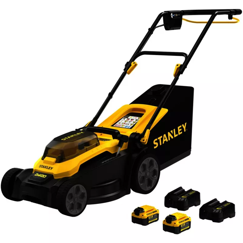 STANLEY V20 Bezvadu zāles pļāvējs 36V (2x18V) Melns/Dzeltens, 2x 4.0Ah Li-Ion baterijas