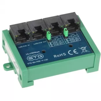 STG-SW-POE-4-120 4-portu Fast Ethernet PoE slēdzis paplašinātājs, 3x PoE+ 30W, 1x augšupsaite, 60W budžets, 250m pagarināšanas režīms