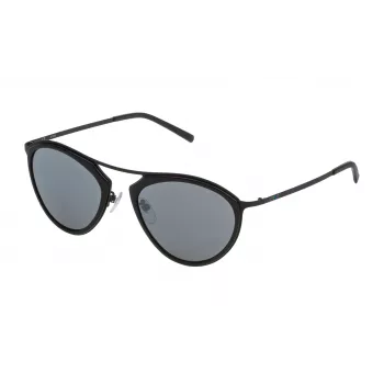STING Unisex Saulesbrilles SST07552531X - Taisnstūra melns rāmis, pelēkas polikarbonāta lēcas, UV400 aizsardzība, 52 mm lēcas platums
