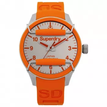 SUPERDRY vīriešu analogais kvarca pulkstenis SYG125O 44mm melns ciparnīca oranža silikona siksniņa