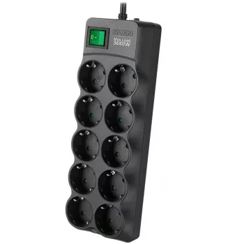 SVEN SF-10E-16 pārsprieguma aizsardzības pagarinātājs, 10 kontaktligzdas, 16A, 3.6kW, 1.8m, melns