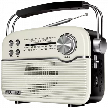SVEN SRP-500 Pārnēsājams Bluetooth Skaļrunis, Balts (3W, FM/AM/SW Radio, USB, microSD, AUX, Akumulators)