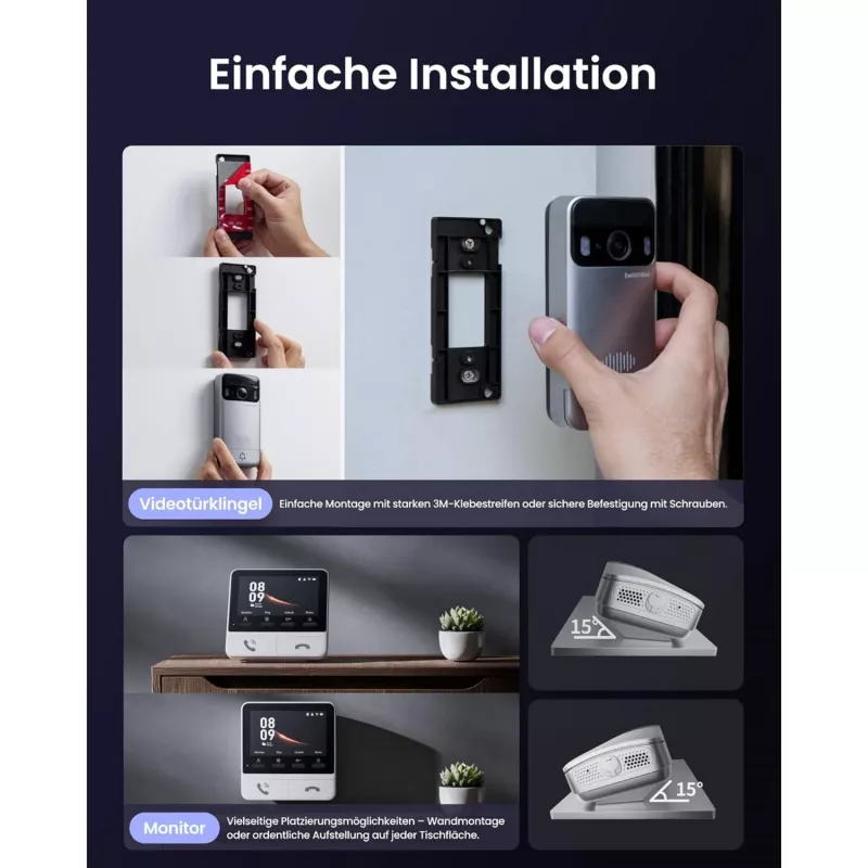 Switchbot SWB VDB-M-SW - WiFi Video Doorbell ar 4,3 inch krāsu displeju (Balts/Sudrabs)