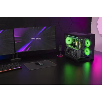 TACENS MARS MC-VIEW3 Micro-ATX korpuss ar 3x ARGB ventilatoriem, USB-C, rūdīts stikls