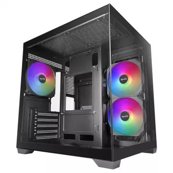 TACENS MARS MC-VIEW3 Micro-ATX korpuss ar 3x ARGB ventilatoriem, USB-C, rūdīts stikls