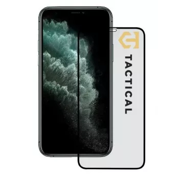 Tactical rūdīta stikla ekrāna aizsargs Apple iPhone 11 Pro, XS, X - 9H, 2.5D, pilna līme, melns