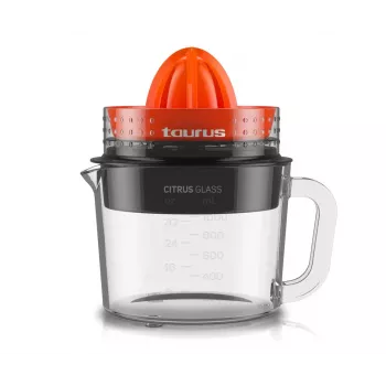 Taurus Citrus Glass elektriskā citrusaugļu spiede 30 W 1 L stikla krūze melna sarkana caurspīdīga