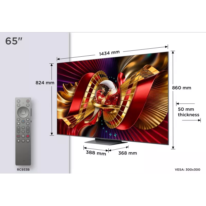 TCL 65C8L 65 collu 4K Ultra HD Mini LED QLED viedtelevizors ar Google TV, Dolby Vision IQ, 144Hz VRR, Onkyo 2.1 audio