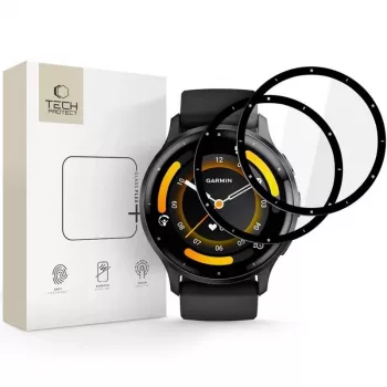 Tech-Protect Glass Flex+ hibrīda stikla ekrāna aizsargs Garmin Venu 3 (2 iepakojumā, melna apmale)