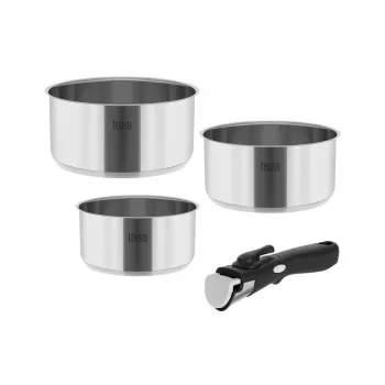 TEESA COOK EXPERT SINGLE HAND virtuves trauku komplekts ar noņemamu rokturi, 7 daļas, Ø20/24 cm, nepiedegošs, indukcijai, melns