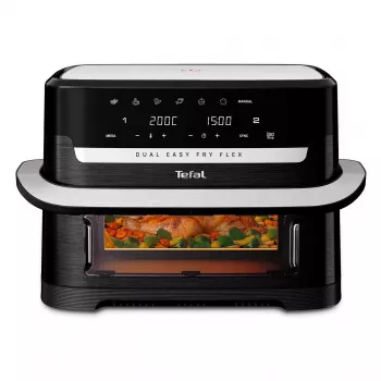 Tefal EY9228 Dual Easy Fry Flex gaisa friteris un grils, 6.5L Dual Zone, 1700W, melns/sudrabs