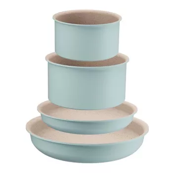 Tefal Ingenio Eucalyptus 5 daļu virtuves trauku komplekts ar noņemamiem rokturiem, titāna nepiedegošais pārklājums, indukcijai piemērots, melns/pelēks