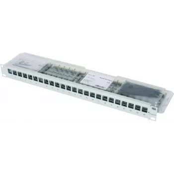 TELEGÄRTNER 19 inch 1U modulārais patch panelis ar 24 AMJ-S Cat.6A ekranētiem moduļiem, T568A, bez instrumentiem IDC, RJ45/RJ11/RJ12 J02023A0039