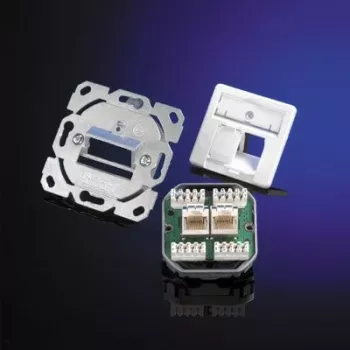 Telegärtner AMJ45 8/8 K Up/50 Cat.6A iegremdējamā datu kontaktligzda, 2x RJ45, ekranēta, pērļu balta RAL 1013 J00020A0501