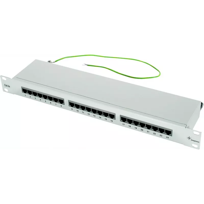 TELEGÄRTNER Cat.5e 24 portu RJ45 patch panelis, 1U, 19 collu, gaiši pelēks