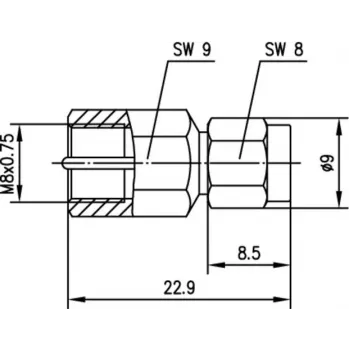 Telegärtner Inter-Series koaksiālais adapteris SMA male uz FME male 50 Ohm