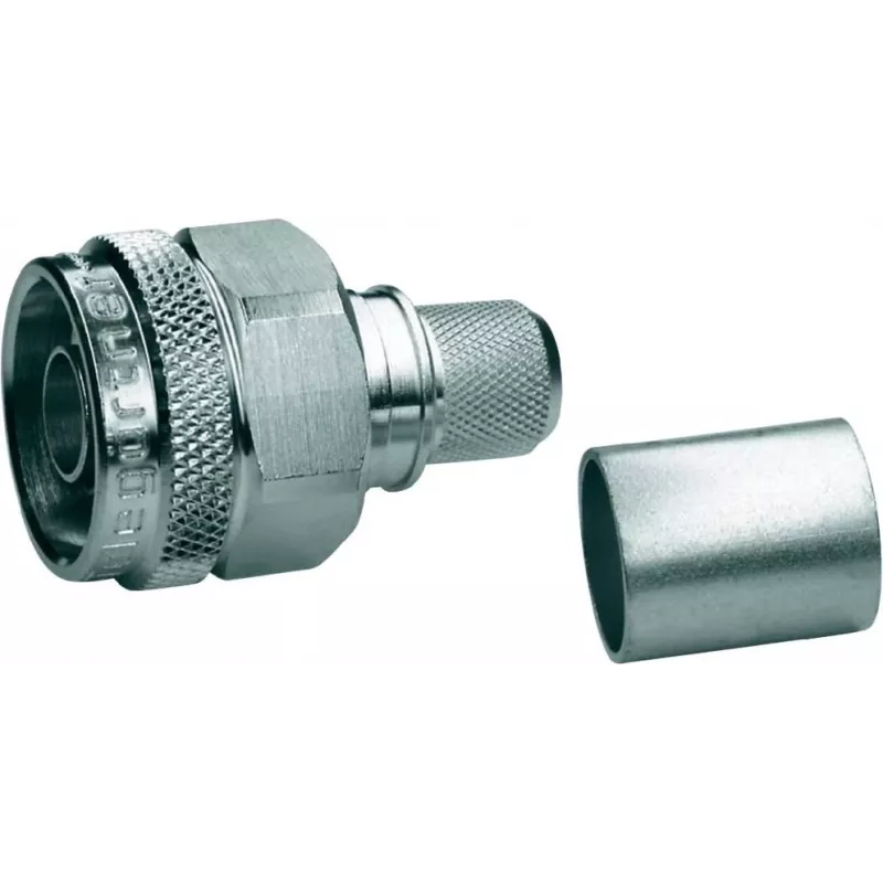 Telegärtner N-Type krimp savienotājs RG-213/U kabelim, 50 Ohm, taisns, niķelēts misiņš, zelta pārklājuma kontakts, 1 gab. (J01020A0107)
