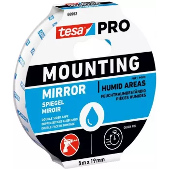 tesa Mounting PRO Mirror 66952-00001-00 abpusēja akrila putu līmlente, balta, 5 m x 19 mm, spoguļiem un plakaniem priekšmetiem, iztur līdz 10 kg uz 10 cm