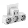 TESSAN sienas kontaktligzda TS-323-DE-C ar 3 AC kontaktligzdām un 3 USB-A portiem, 16A, 3680W, balta