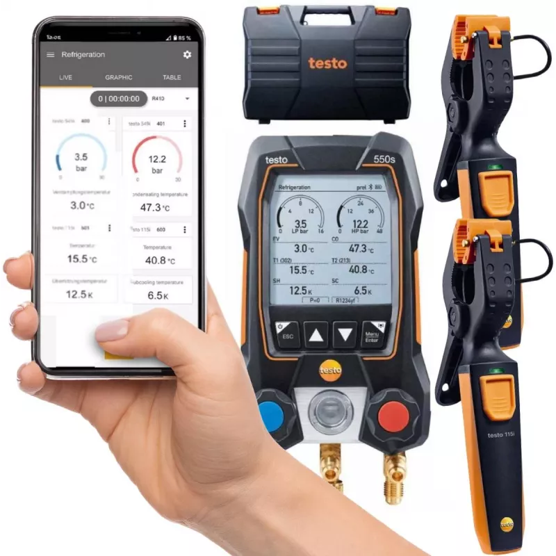 Testo 550s Smart Set digitālais kolektors ar Bluetooth un skavas zondēm 0564 5502
