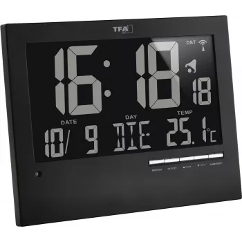 TFA 60.4508 Radiovadāmais sienas pulkstenis, sudraba rāmis, balts ciparnīca, 30 cm diametrs, klusa kustība